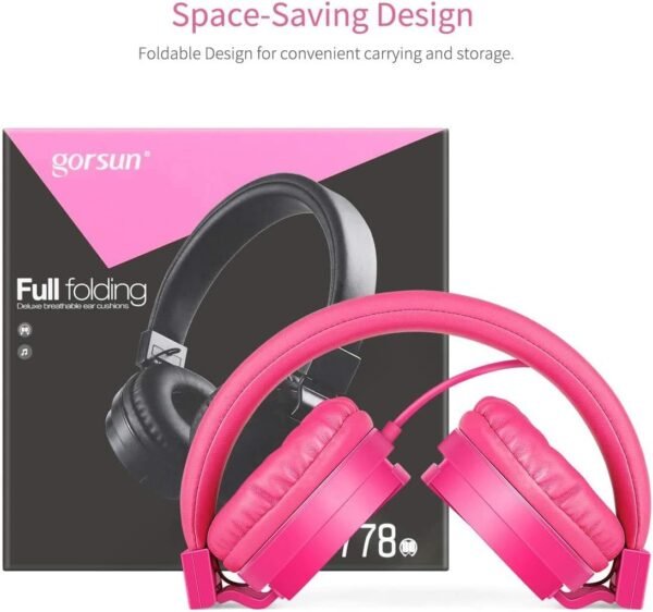 gorsun Kids Headphones, Lightweight Stereo Wired Toddler Headphones, Adjustable Headband Children's Headset for Smartphones Computer Pad Earphones(Pink)