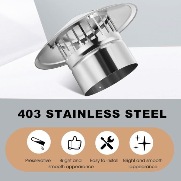 Tandefio 6 Inch Stove Pipe Cap Chimney Stainless Steel Cone Cap with Screen Chimney Cover Outside Roof Silver Fireplace Screen Cover Exterior Stove Pipe Topper for Vent Flue Family Kitchen Cooking