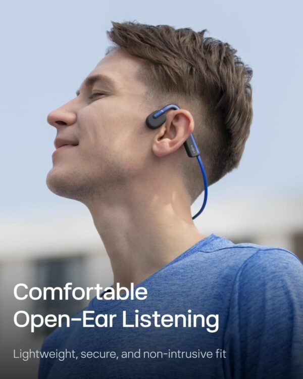 SHOKZ OpenMove - Open-Ear Bluetooth Sport Headphones, Bone Conduction Wireless Earphones, Sweatproof for Running and Workouts, with Sticker Pack(Blue)