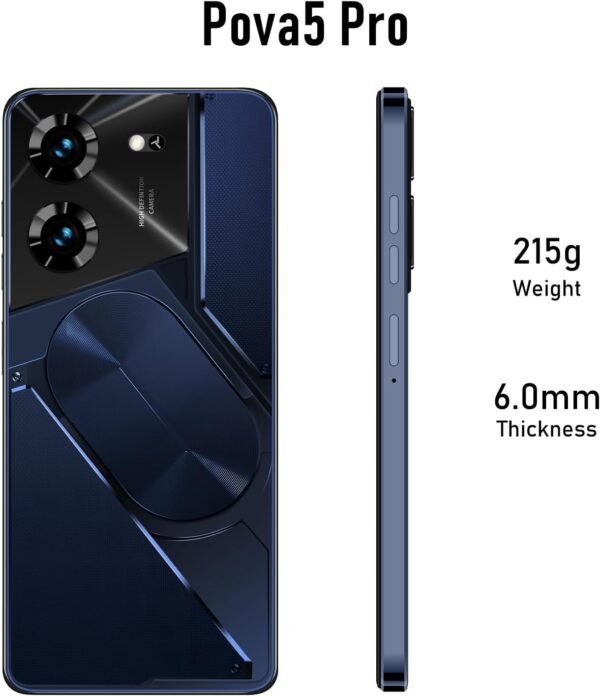 Pova5 pro Unlocked Android Phone Smartphone 8-core 6GB+256GB Cell Phone 24MP+50MP Camera Pixels 6800mAh Battery for Extended Standby 6.8-inch HD Screen Mobile Phone 5G Dual SIM Card (Blue)