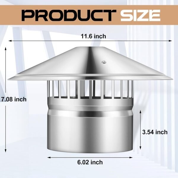 Tandefio 6 Inch Stove Pipe Cap Chimney Stainless Steel Cone Cap with Screen Chimney Cover Outside Roof Silver Fireplace Screen Cover Exterior Stove Pipe Topper for Vent Flue Family Kitchen Cooking