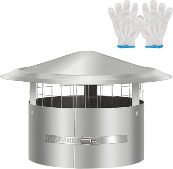 8 Inch Round Chimney Cap with Screen, Tapered Top Roof Rain Chimney Cover for Outside,Adjustable Fireplace Stove Pipe Topper, Stainless Steel