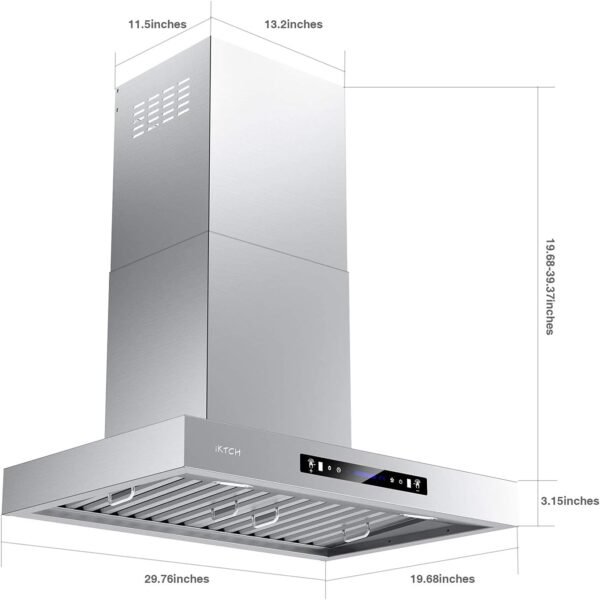 IKTCH 30-Inch Wall Mount Range Hood, 900 CFM Ducted Vent Hood with 4-Speed Fan, Gesture Sensing & Touch Control, Stainless Steel Kitchen Chimney Vent with Adjustable LED Lights