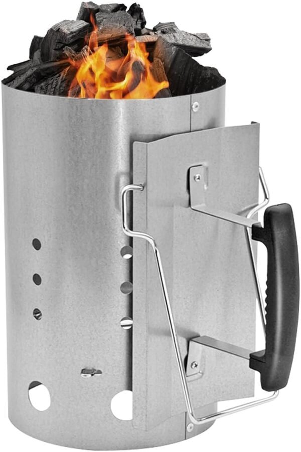 Charcoal Chimney Starter, 12x7.5 Inch Large Charcoal Chimney with Safety Handle, BBQ Chimney Starter for Charcoal Grill and Barbecue Smokers, Silver