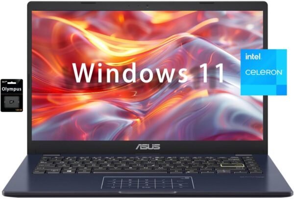 ASUS 14" FHD Ultral Light Laptop for Business. Intel Quad-Core N4500, 4GB RAM, 320GB Storage, (64GB eMMC+256GB SD Card) Webcam, HDMI, Win 11 S, Quiet Blue