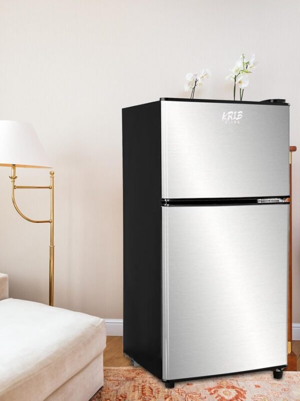 Refrigerator with Freezer 3.5 Cu.Ft with 7 Level Adjustable Thermostat Control 2 Door Energy Saving Top-Freezer Compact Refrigerator Silver (KB03 FLS-80-Silver-2)