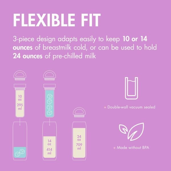 Boon Frosh Portable Breast Milk Chiller - Stainless Steel Cooler and Storage Container - Purple - Keeps Milk Cold for up to 17 Hours