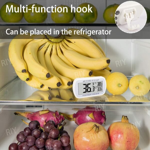 Refrigerator Thermometer Digital Fridge Freeze Room Thermometer Waterproof Large LCD Display Max/Min Record Function, White