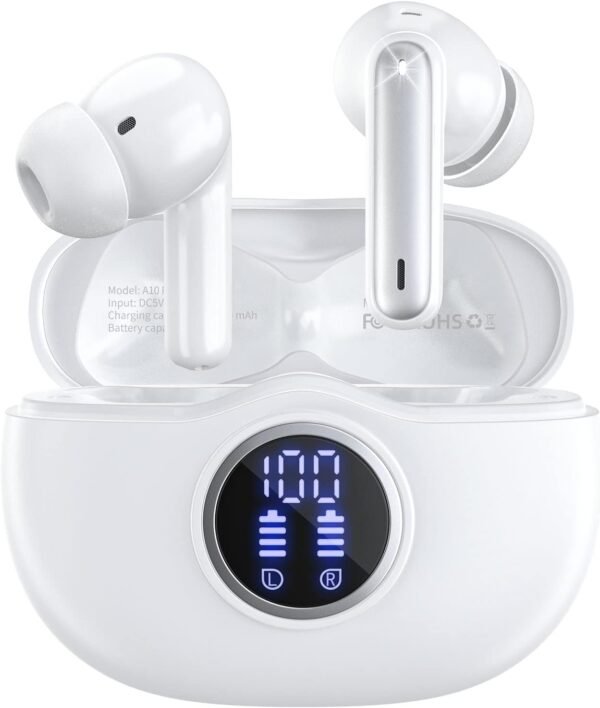 Wireless Earbuds Bluetooth 5.3 Headphones 40Hrs Playtime with LED Display for iphone and Android, Wireless earphones Deep Bass and Noise cancelling Bluetooth Ear Buds with IPX7 Waterproof, Fast Charge