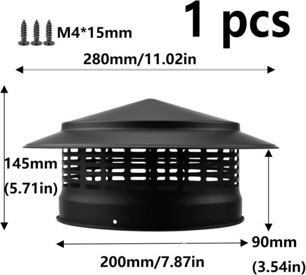 Semetall 8" Round Chimney Cap,304 Stainless Steel Chimney Cover,Cone Top Chimney Cap,Stove Pipe Chimney Cap,Black