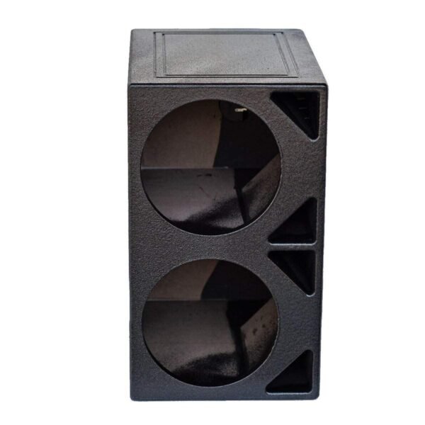 Q Power Dual 10 Inch Vented Triangle Ported Wood Subwoofer Enclosure Box with Durable Bedliner Spray and Spring Loaded Terminals, Black