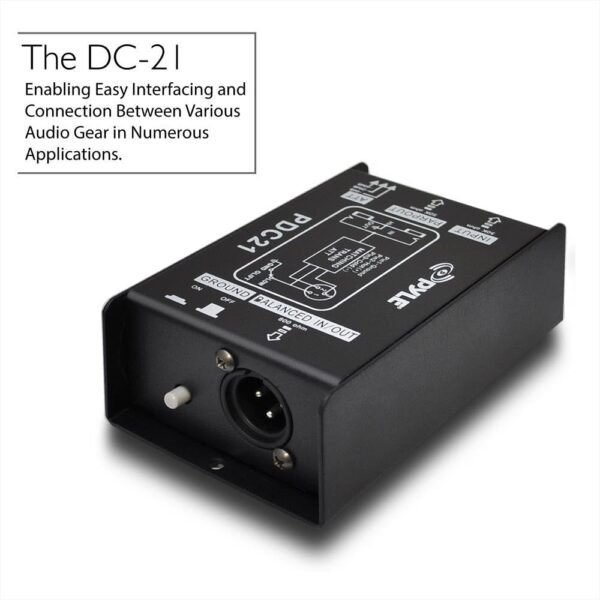 Pyle Premium Direct Injection Audio Box - 2.36" x 4.09" Passive DI Unit Hum Eliminator w/ Input Attenuator to Connect Guitar & Bass, 1/4'' Impedance Transformer Connector to Balanced & Unbalanced XLR