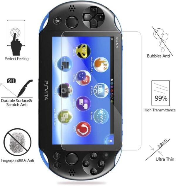(4-Pack) 2 Front+2 Back Covers Screen Protectors for Sony PlayStation Vita 2000, Akwox 9H Tempered Glass Front Screen Protector and HD Clear PET Back Screen Protective Film for PS Vita PSV 2000