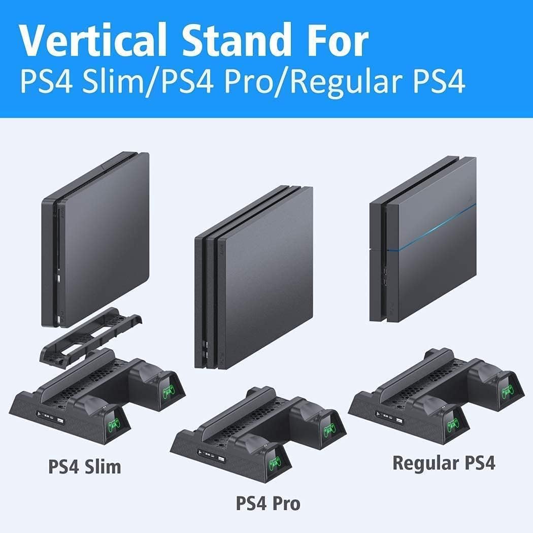 OIVO PS4 Stand with PS4 Cooling Fan Cooler for PlayStation 4/PS4 Slim/PS4 Pro, PS4 Pro Vertical Stand with PS4 Controller Charger Dock Station and 12 Game Slots