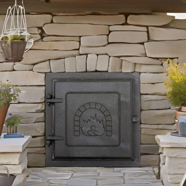 Cast Iron Clean-Out Access Panel Heavy-Duty Matte Black Hinged Door with Secure Single Bolt Latch for Fireplace Chimney Furnace or Stove Durable Weather-Resistant Construction