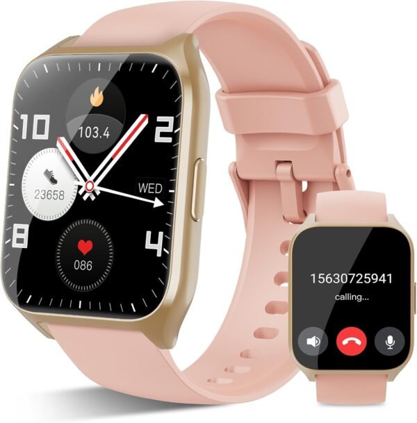 Smart Watch for Men Women(Answer/Make Calls), 1.85" HD Touch Screen Fitness Watch with Sleep Heart Rate Monitor, 112 Sports Modes, IP68 Waterproof Activity Trackers Compatible with Android iOS, Pink