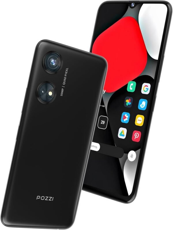 POZZI Turbo 6.79” HD+ Display | 128GB + 6GB RAM | 4G LTE Unlocked Smartphone | Android 14 | Octa Core Processor | 50MP Camera | 5,000 mAh Battery | Dual Nano SIM | Black | Compatible with T-Mobile