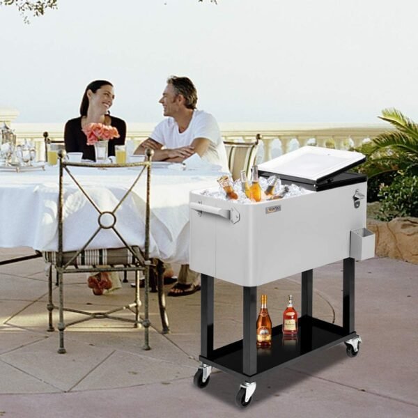 VINGLI 80 Quart Rolling Ice Chest, Portable Patio Party Bar Drink Cooler Cart, with Shelf, Beverage Pool with Bottle Opener