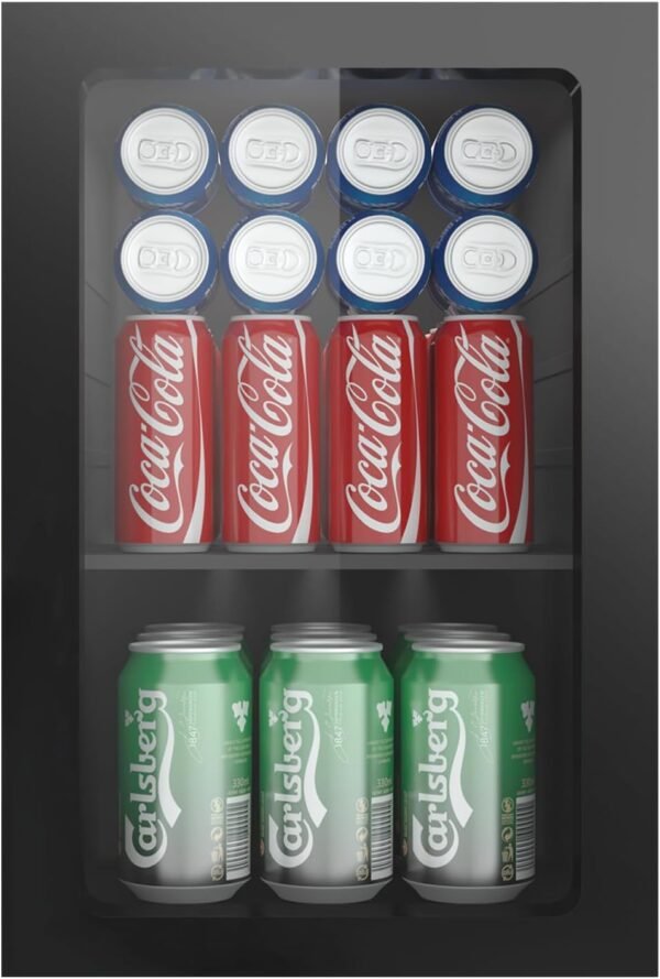 Compact 20 Can/0.9 Cubic Foot Beverage Fridge With Glass Door For Soda, Beer Or Wine, Under Counter Drinks Dispenser With Adjustable Shelves & Digital Display