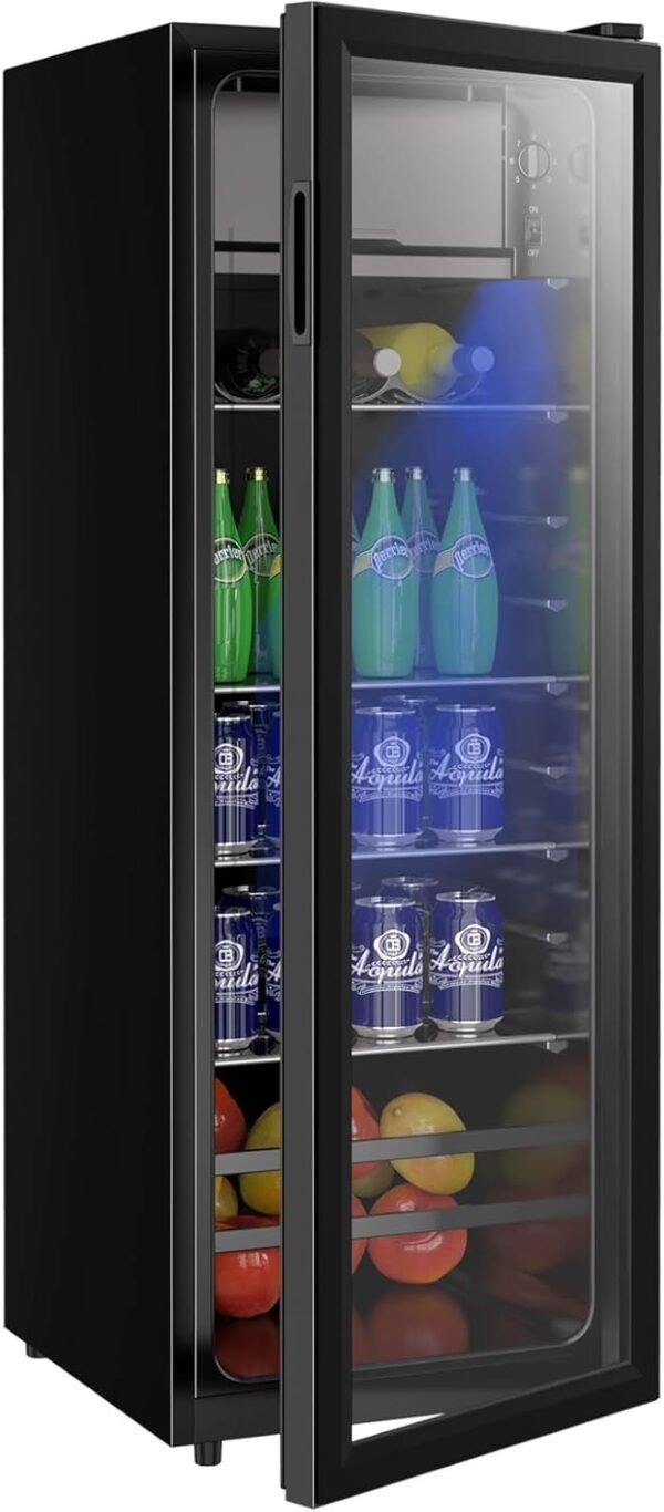 Beverage Refrigerator 4.5Cu.ft Mini Small Fridge 120 Cans with Glass Door Drink/Wine/Beer Cooler Office/Bar/Bedroom Compact Refrigerator