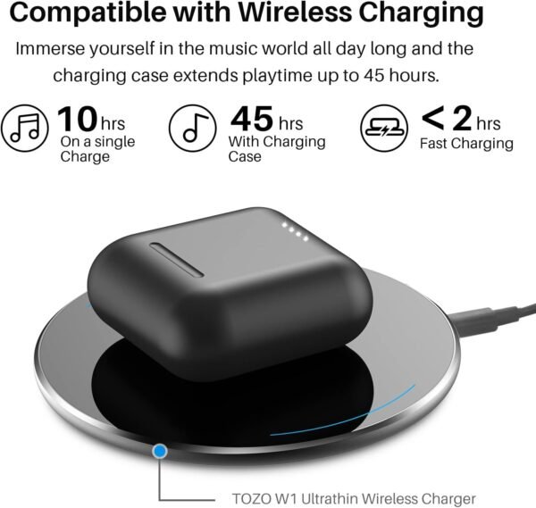 TOZO T6 True Wireless Earbuds Bluetooth 5.3 Headphones 45H Long Playtime, Wireless Charging Case, IPX8 Waterproof Stereo Earphones, Built-in Mic Calls, Headset Premium Deep Bass 32 Preset EQs via APP