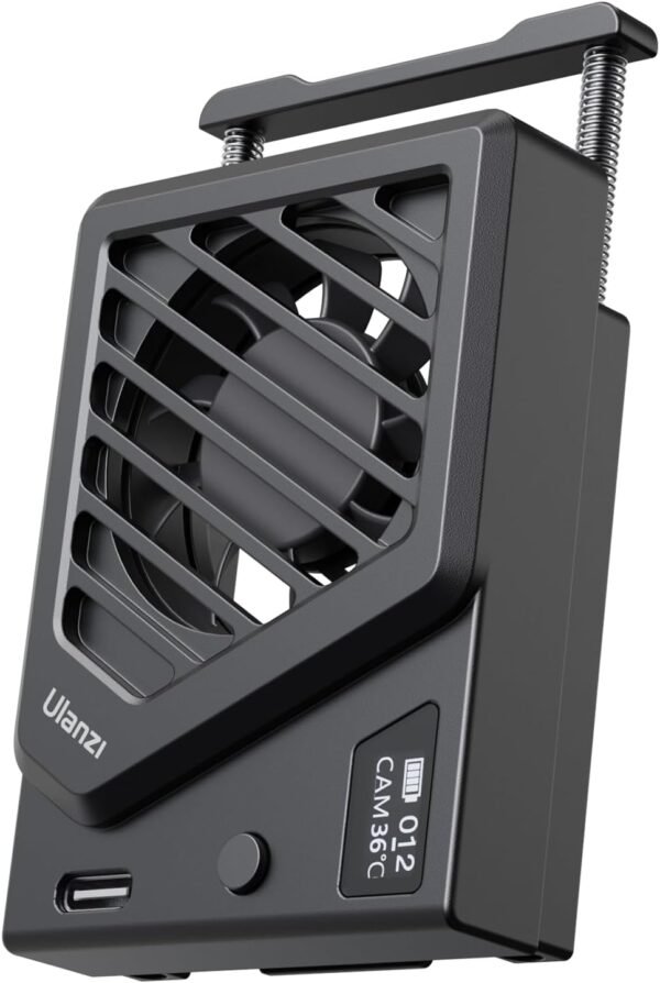 ULANZI Camera Cooling Fan Black New, Spring Telescopic Mounting Adjustable Mini Intelligent Cooling Fan Real-time Monitoring with Type-C Charging Port, Compatible with Sony Canon FUJIFILM Nikon