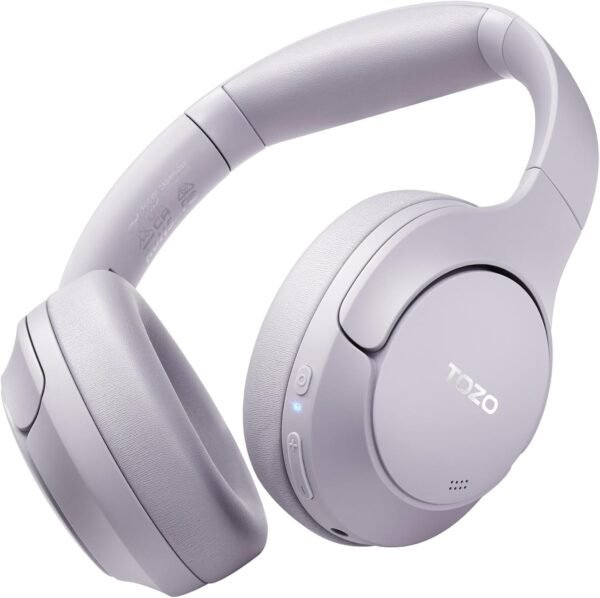 TOZO HT2 Hybrid Active Noise Cancelling Headphones, Wireless Over Ear Bluetooth Headset, 60H Playtime, Hi-Res Audio Custom EQ via App Deep Bass Comfort Fit Ear Cups, for Home Office Travel Purple