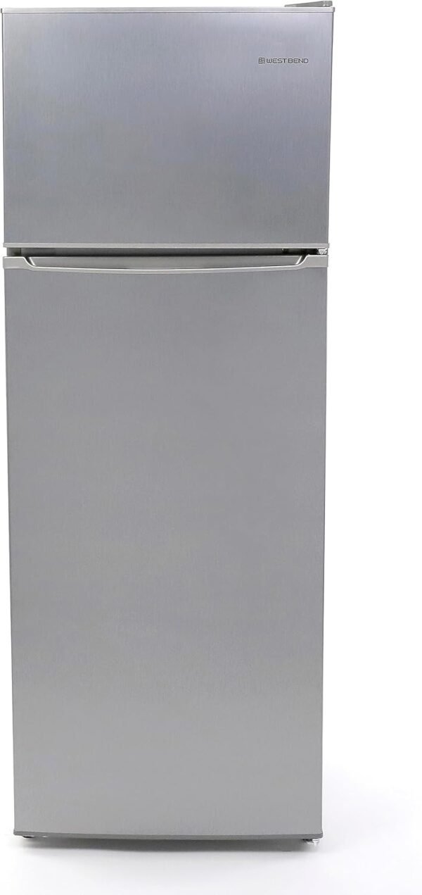 West Bend WBRT73S Apartment Refrigerator Freestanding Slim Design Full Fridge with Top Freezer for Condo, House, Small Kitchen Use, 7.4 cu.ft, Metallic