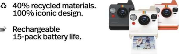 Polaroid Now 3rd Generation I-Type Instant Camera + Film Bundle - Now Black Camera + 16 Color Photos (6560)