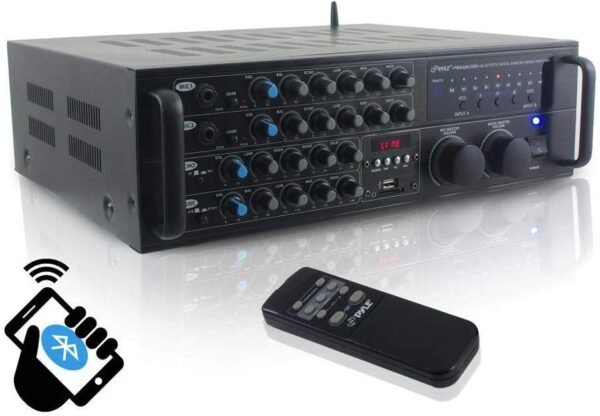 Pyle Dual Channel Bluetooth Mixing Amplifier - 2000W Rack Mount Karaoke Sound Mixer Audio Home Stereo Receiver Box System w/ RCA, USB, AUX - For Speaker, PA, Home Theater, Studio/Stage - PMXAKB2000