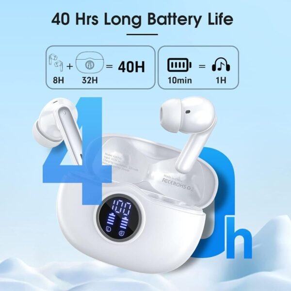 Wireless Earbuds Bluetooth 5.3 Headphones 40Hrs Playtime with LED Display for iphone and Android, Wireless earphones Deep Bass and Noise cancelling Bluetooth Ear Buds with IPX7 Waterproof, Fast Charge