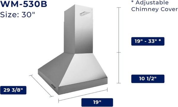 Hauslane Wall Mount Range Hood 30 Inch | Matte White Wall Chimney | 6” Duct/Ductless Convertible, Strong Suction, Six-layer Aluminum Filters, Changeable LED Lamps, Stove Kitchen Vent Hood