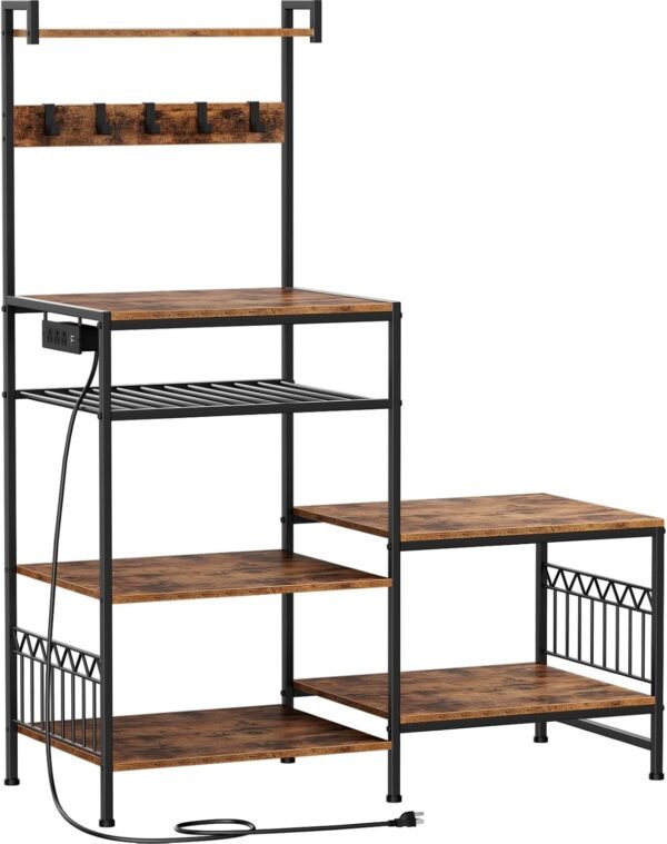 Portin Stand for Mini Fridge and Microwave Coffee Bar - Large Capacity, Sturdy, with Power Outlet and S-Hooks, for Compact Refrigerators - Home and Kitchen Shelf