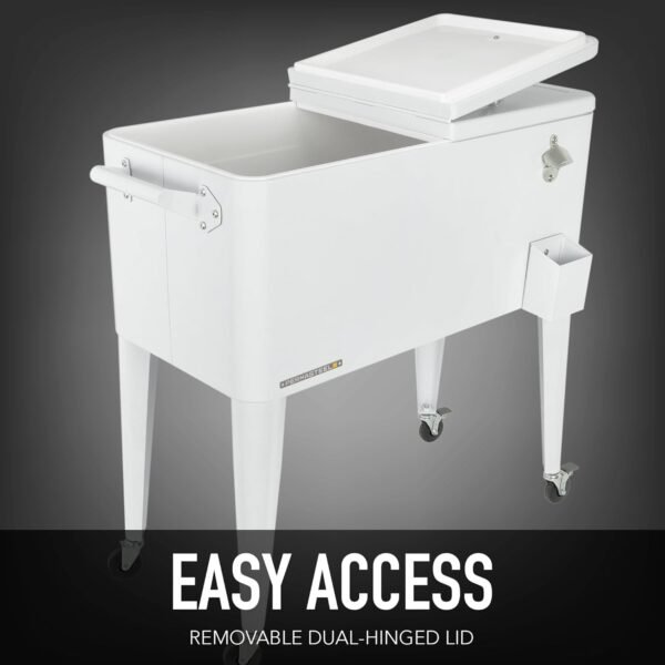 Permasteel 80-Qt Classic Outdoor Patio Cooler for Outside, Beverage Bar Cart With Wheels & Handles, Retro Design