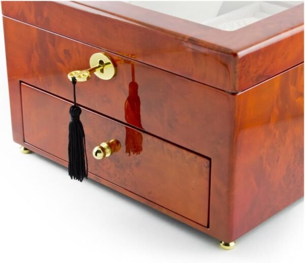 Classic Wood Tone Glass Panel 36 Note Music Jewelry Box - Many Songs to Choose - Sound of Music