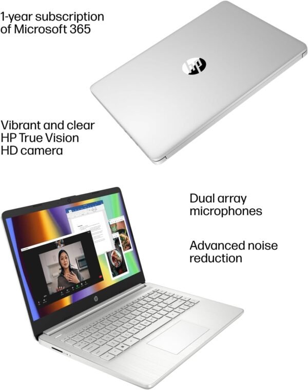 HP 14" Ultra-Light Laptop for Student & Home (Narrow-Bezel Display, Intel Pentium N5030, 16GB RAM, 512GB SSD, 1-Year Office 365) 11-Hr Long Battery Life, Webcam, Wi-Fi, IST Card, Win 11 Home, Silver