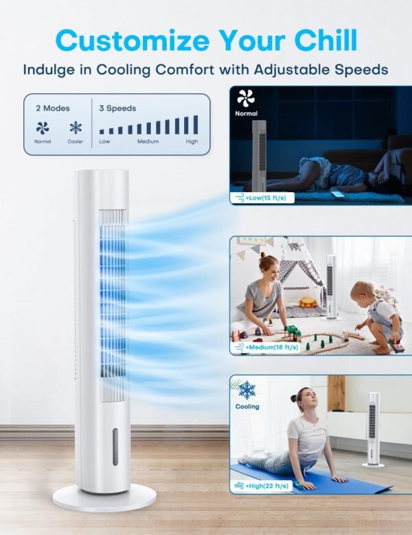 BALKO Evaporative Air Cooler, 35" Windowless Air Conditioner Portable, 3 Speeds, 1.2L Water Tank, 3 Ice Packs, 20ft Remote, 7H Timer, No Hose No Window Needed,70° Oscillating Portable AC Unit for Room
