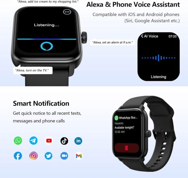 Smart Watch Answer/Make Calls, 1.85" Aluminum Case Alexa Built-in Fitness Tracker with IP68 Waterproof/100 Sports Modes/Heart Rate/Sleep for iOS/Android (Champagne Pink)