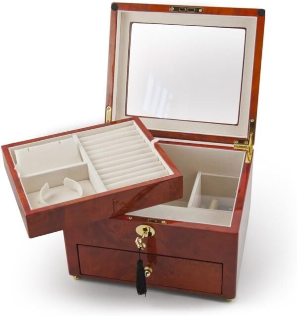Classic Wood Tone Glass Panel 36 Note Music Jewelry Box - Many Songs to Choose - Sound of Music