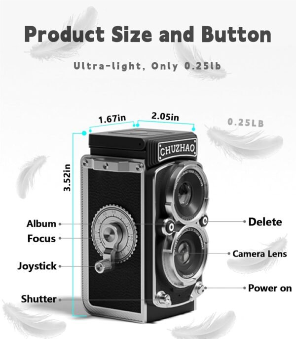 CHUZHAO Vintage Mini Digital Camera, Portable TLR Style Retro Point and Shoot Compact Small Pocket 1080P FHD Video 12MP Autofocus Vlogging Camera with 16 GB Card for Beginners Teens Adults Kids Black