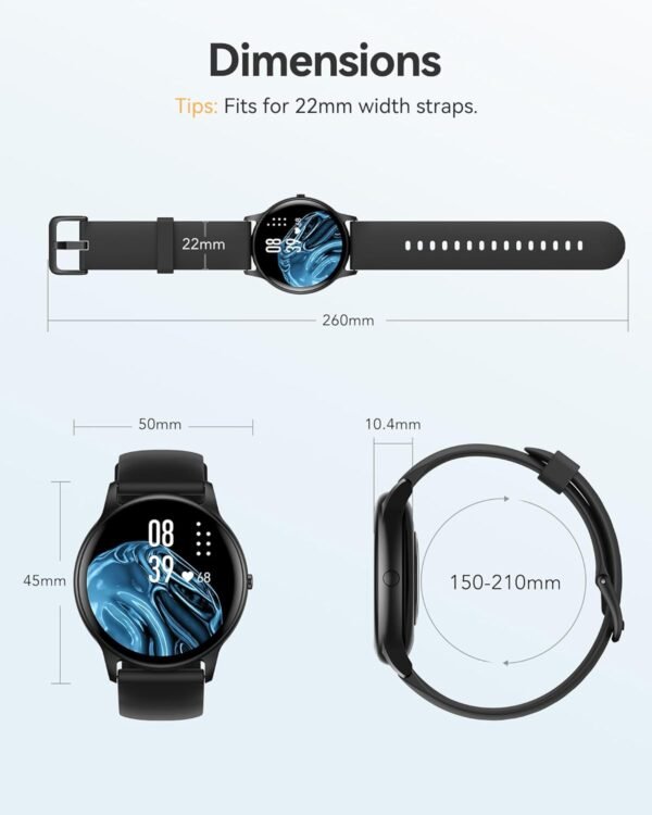 AGPTEK Smart Watch for Women Men, 5ATM Waterproof Smartwatch for Android and iOS Phones, Fitness Tracker Watch with 100+ Sports Modes, Heart Rate Monitor Pedometer Sleep Monitor, Black