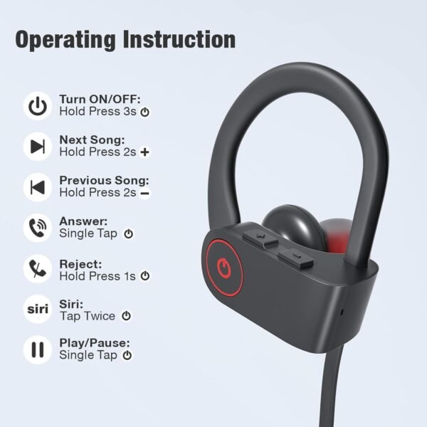 Bluetooth Wireless Headphones 16H Playtime Earbuds with Mic Stereo in-Ear Earphones, IPX7 Waterproof Sports Sound Isolation Headsets for Running, Gym, Workout