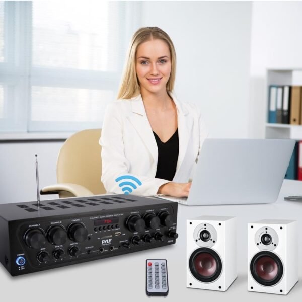 Pyle Wireless Bluetooth Home Audio Amplifier System-Upgraded 6 Channel 750 Watt Sound Power Stereo Receiver w/USB, Micro SD, Headphone,2 Microphone Input w/Echo, Talkover for PA - PTA62BT.5