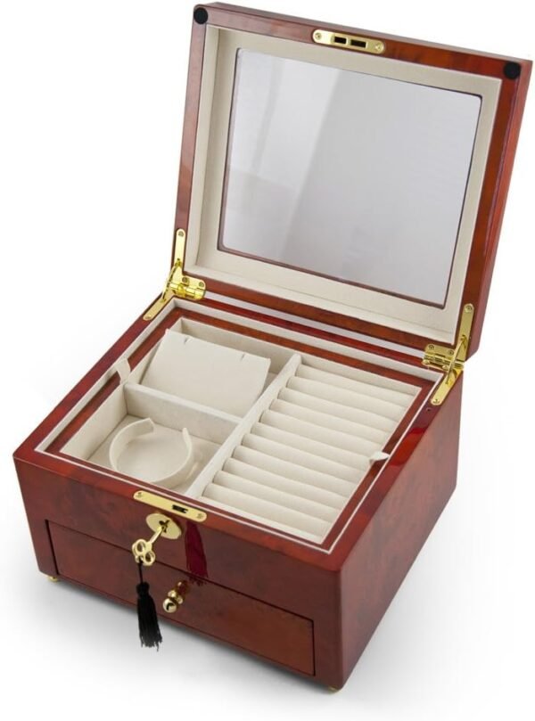 Classic Wood Tone Glass Panel 36 Note Music Jewelry Box - Many Songs to Choose - Sound of Music