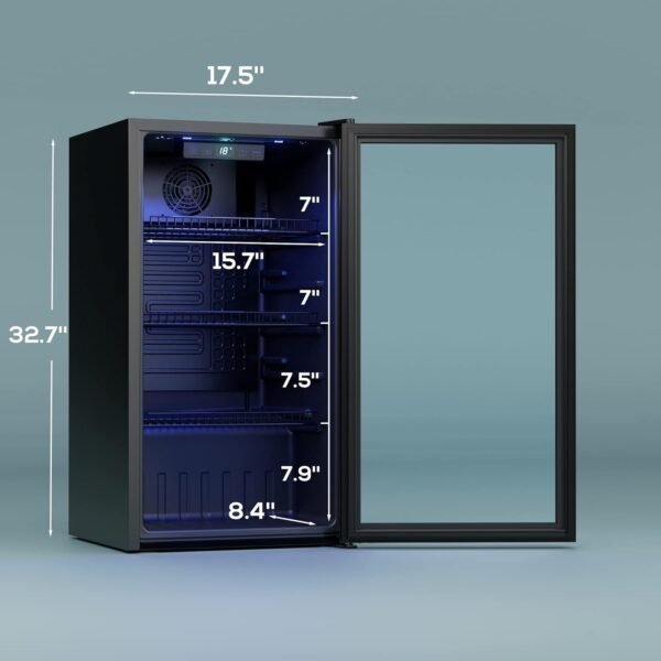 Beverage Refrigerator Cooler-120 Cans Freestanding Mini Fridge Cooler with Glass Door, Adjustable Shelves & Digital Temperature Display for Soda, Wine or Beer (Black, 3.2 Cu.Ft)