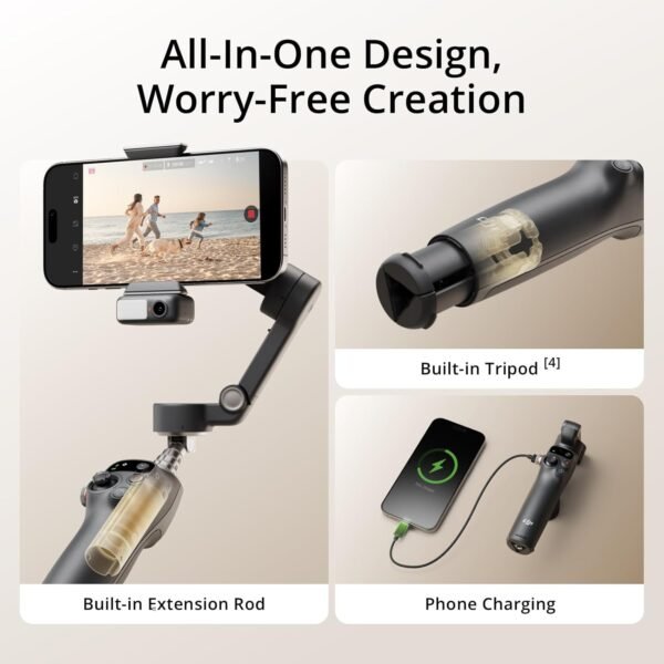 DJI Osmo Mobile 7P Gimbal Stabilizer for Smartphone 3-Axis Phone Gimbal Bundle with 2X Deco Essentials 3.5mm Clip-On Mini Lapel Microphone +LED Cordless Smartphone Ring Light + 2 Year Protection Pack