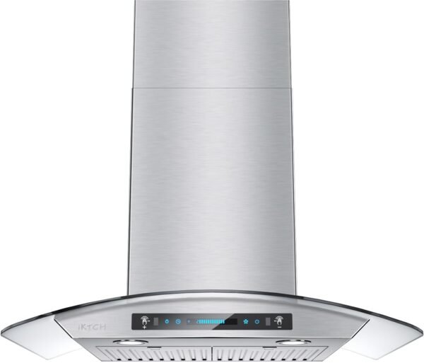 IKTCH 30-inch Wall Mount Range Hood Tempered Glass 900 CFM, Kitchen Chimney Vent Stainless Steel with Gesture Sensing & Touch Control Switch Panel, 2 Pcs Adjustable Lights(IKP03-30)