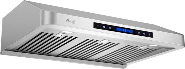 Awoco 30” Supreme 7” High Stainless Steel Under Cabinet Range Hood 4 Speeds, 8” Round Top Vent, 1000CFM 2 LED Lights, Remote Control & External Oil Collector (RH-S10-30S)