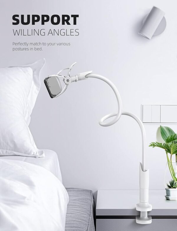 Lamicall Phone Holder, Gooseneck Mount, Compatible with 4-7'' Smartphones and Desktops, Adjustable Arm and Non-Slip Base, Easy to Install and Use