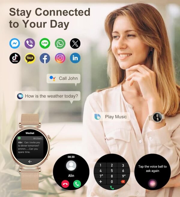 Small Smart Watch for Women with Bluetooth Call, 1.27" Fitness Watch Step Counter Heart Rate Sleep Monitor 100+ Sports Modes Fitness Tracker, DIY Dial Stylish Ladies Watch, Smartwatch Android iOS 41mm